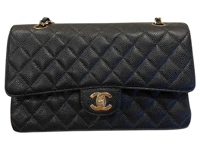 Chanel black caviar medium classic ghw Leather  ref.330289