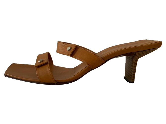 Calvin Klein sandales en cuir vintage Chataigne  ref.330322