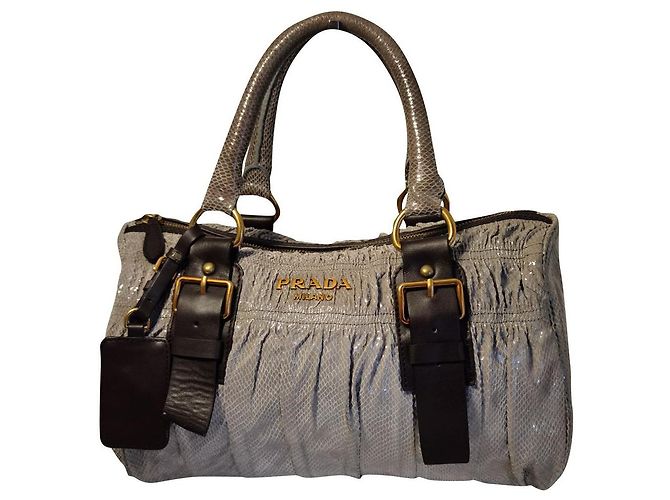 Borsa Prada marrone in pelle e tessuto