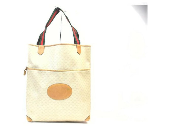Gucci Ivory Monogram Micro GG Web Handle Tote Bag Leder  ref.330403