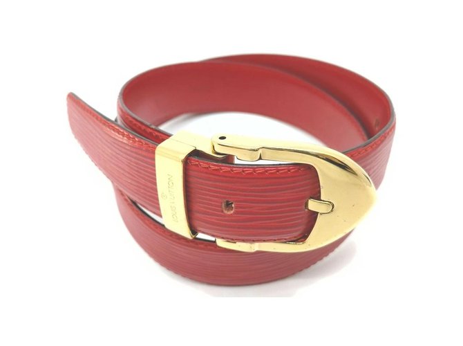 Louis Vuitton Red Epi Lather Ceinture Belt with Gold Buckle White gold  ref.330408