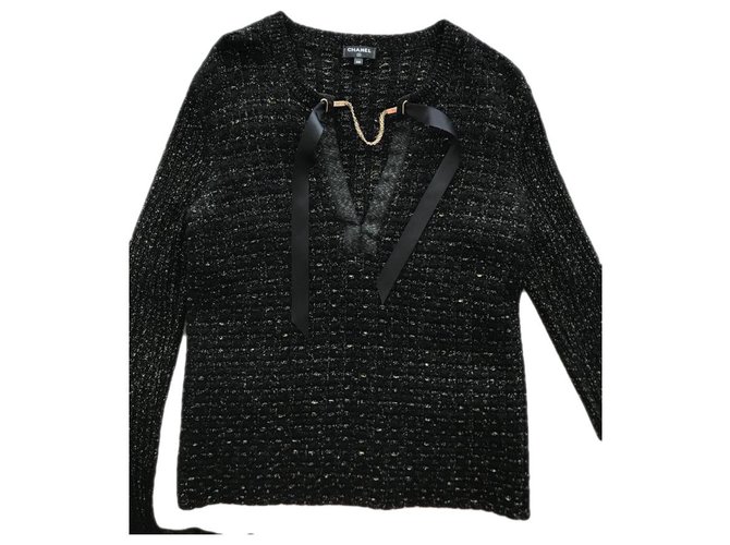 Chanel Cosmopolite Tweed-Pullover Schwarz  ref.330434