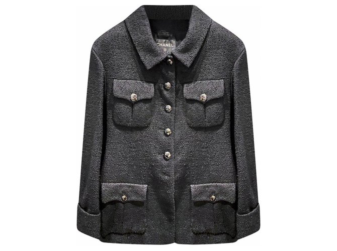 Chanel 7,2K$ Kleine schwarze Jacke Mehrfarben Tweed  ref.330439
