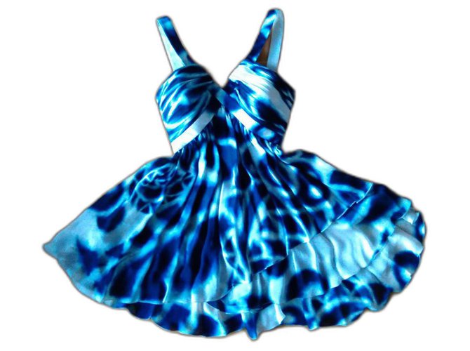 ROBERTO CAVALLI WHITE & BLUE SILK DRESS OPEN BACK Multiple colors  ref.330467