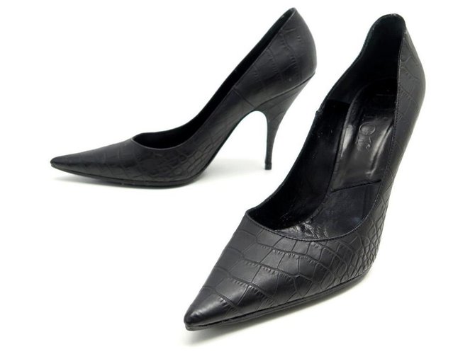 NEW CHRISTIAN DIOR SHOES 38 BLACK CROCODILE LEATHER SHOES  ref.330545
