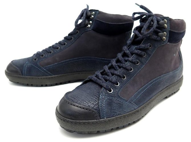 NEW SANTONI SHOES 10 It 45 FR BLUE SMOOTH LEATHER SNEAKERS SNEAKERS SHOES  ref.330556