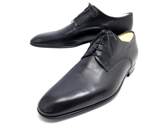 JM WESTON DERBY SHOES 427 12E LARGE 46 BLACK LEATHER + STAINLESS STEEL SHOES  ref.330568