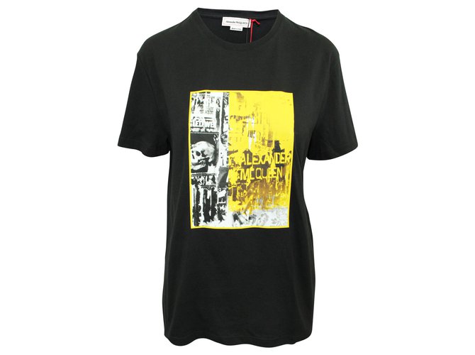 Alexander Mcqueen Black T-Shirt with Yellow Print Cotton  ref.330626