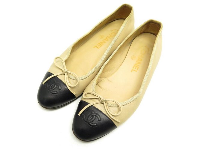CHAUSSURES CHANEL BALLERINES LOGO CC G02819 36.5 CUIR BEIGE LEATHER SHOES  ref.330657