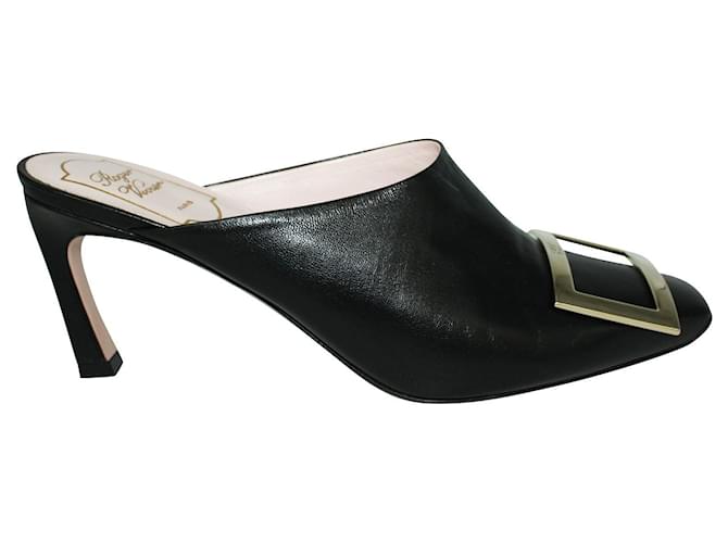 Roger Vivier Black Mules with Golden Buckle Leather  ref.330743