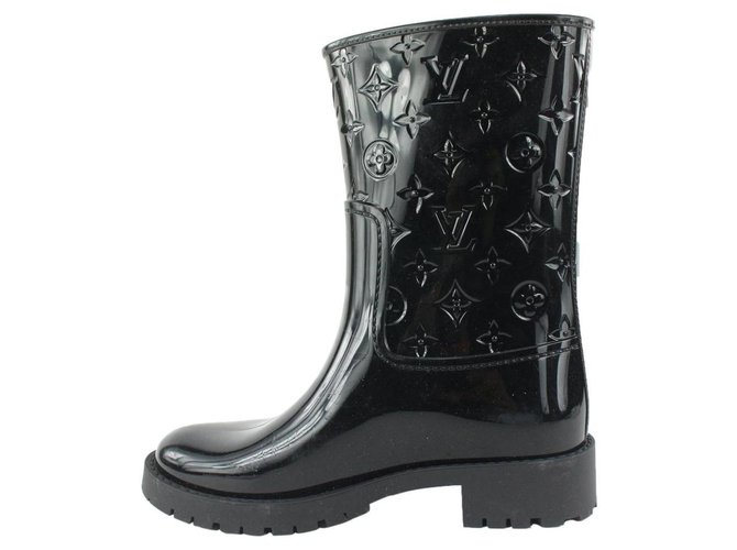Louis Vuitton tamaño 39 Botas de lluvia planas de media bota Black Drops Cuero Goma  ref.330772