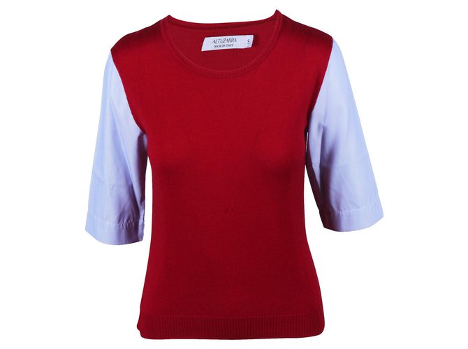Altuzarra Red Top With Blue And White Striped Sleeves  ref.330778