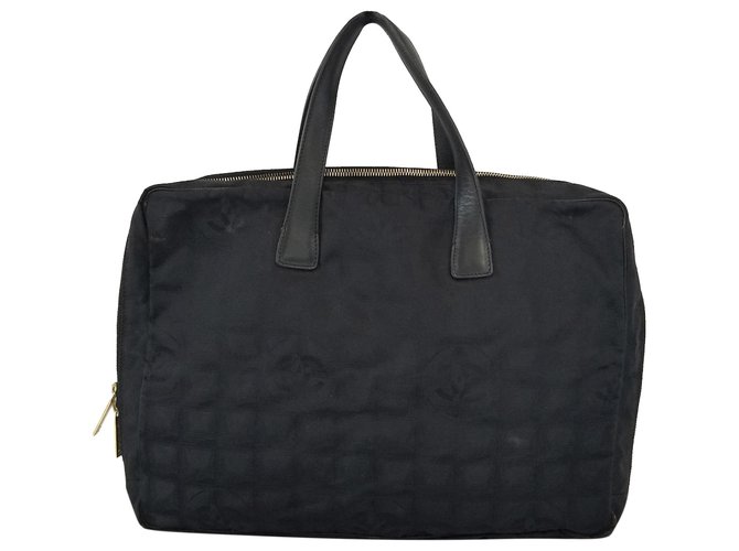 Chanel Black New Travel Line Canvas Tote Bag Leather Cloth Pony-style calfskin Cloth  ref.330892