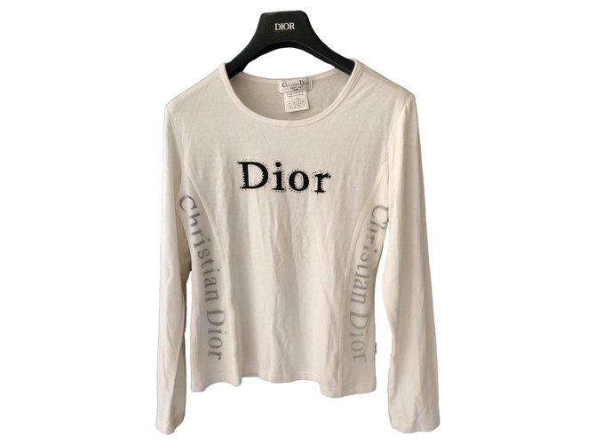 Christian Dior Camiseta manga comprida Fora de branco Algodão  ref.330949