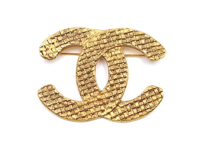 Chanel Gold CC gewebte strukturierte Brosche Golden