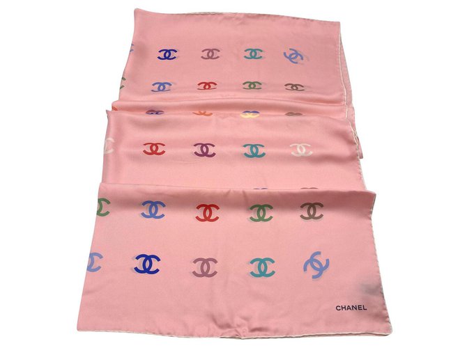 Lenço Chanel CC 2021 Seda rosa Multicor  ref.331936