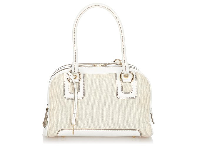 Dolce & Gabbana Dolce&Gabbana Brown Canvas Handbag White Beige Leather Cloth Pony-style calfskin Cloth  ref.332403