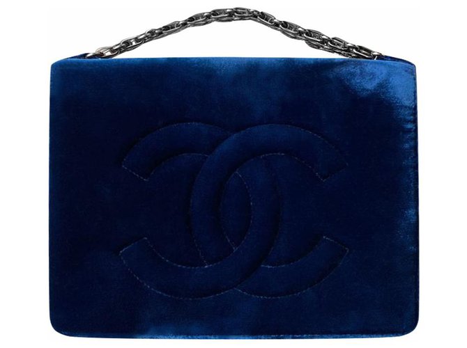 Chanel Clutch-Taschen Blau Samt  ref.332808
