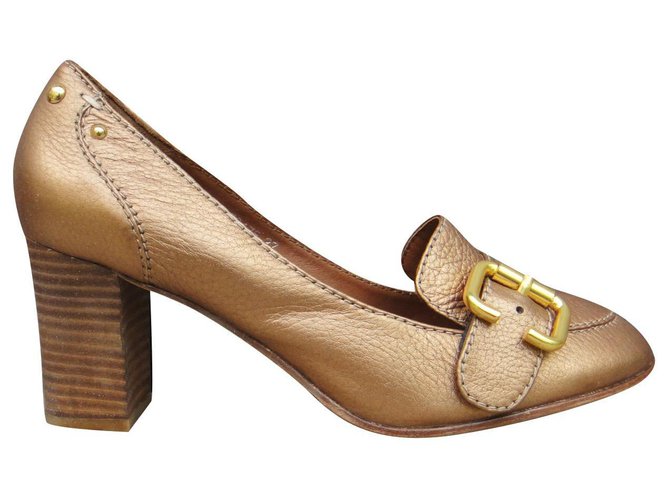 Chloé p heeled loafers 37 New condition Golden Leather  ref.332809
