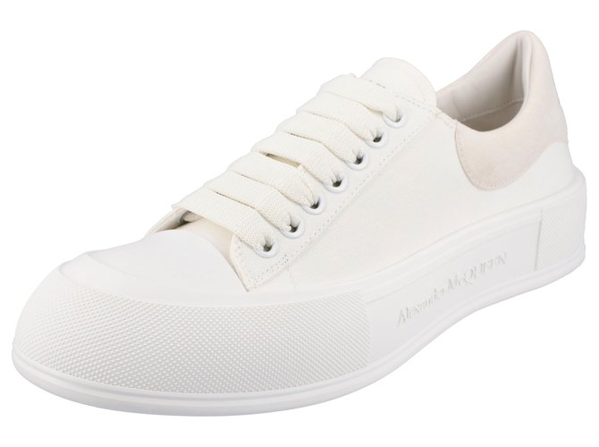 Alexander Mcqueen Tennis à lacets Deck Coton Blanc  ref.332825