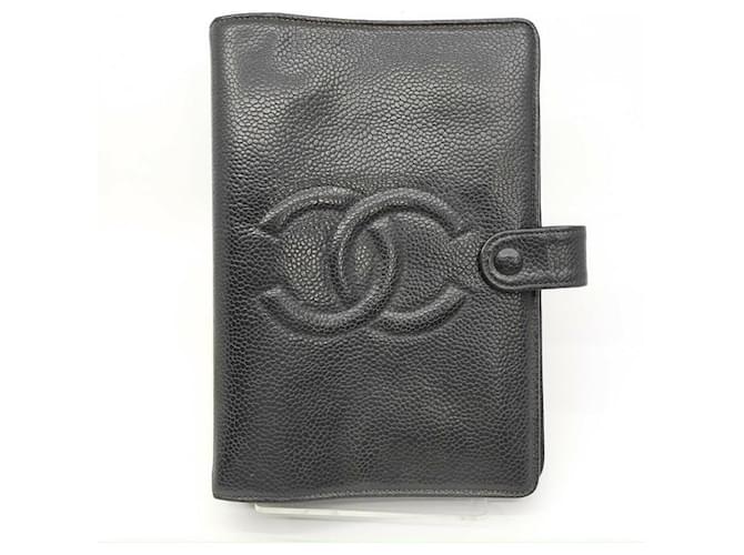 Chanel Cuaderno con cubierta de diario de agenda de anillo pequeño de cuero de caviar negro  ref.332903