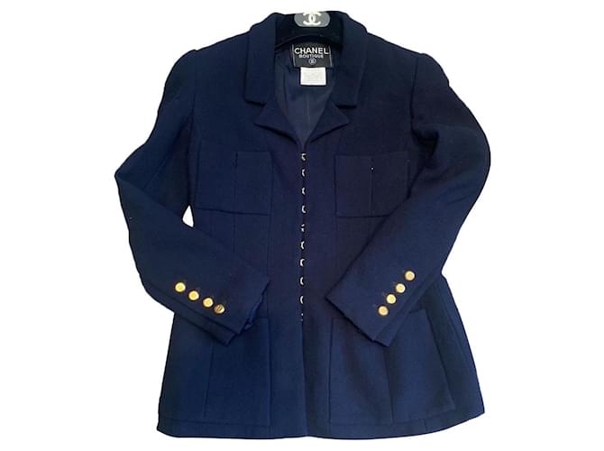 Chanel Jackets Navy blue Gold hardware Wool  ref.333138