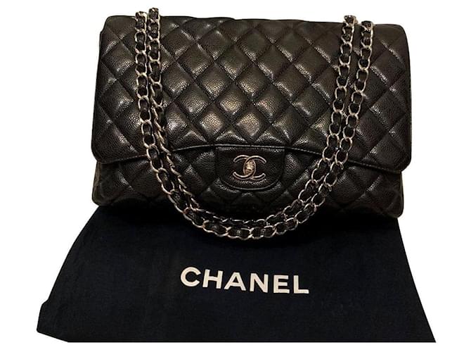 Chanel Black Quilted Caviar Jumbo Classic Double Flap Bag Silver Hardware, 2018 (Very Good)-19