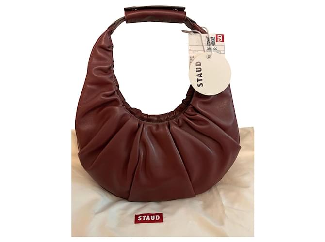 Staud Soft Moon Bag in Bordeaux Dark red Leather  ref.333242