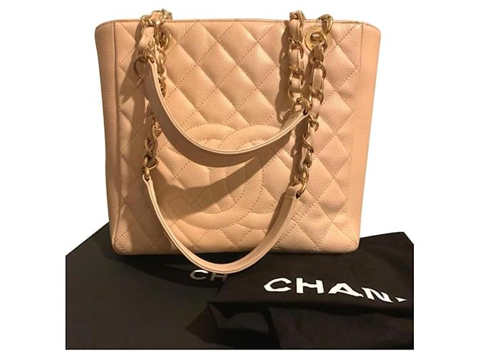 Chanel PST Petite Shopping Einkaufstasche Beige Leder  ref.333243