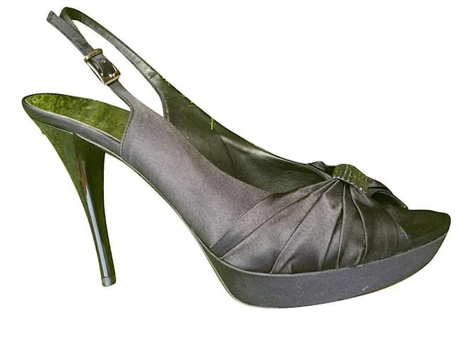 Russell & Bromley Sling back peep toes from black satin Leather  ref.333271