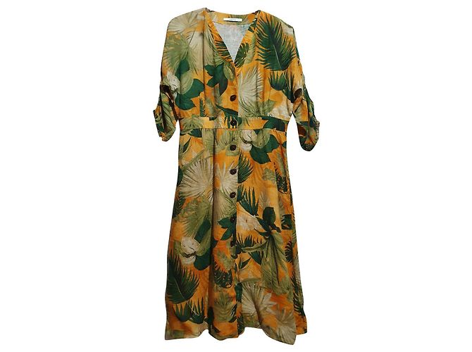 Vestido maxi de linho Uterque Multicor