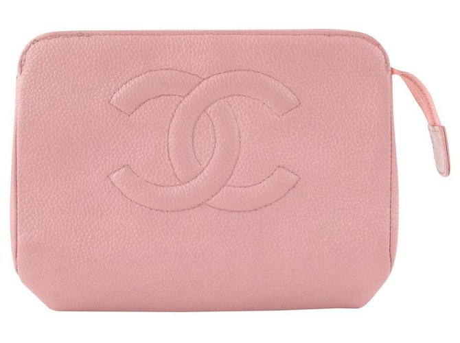Chanel Neceser con bolsa de cosméticos de piel de caviar rosa 18do712 Cuero  ref.333407