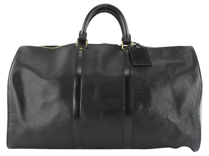 Louis Vuitton Keepall de cuero negro Epi Noir 50 Bolsa de lona 25LV713  ref.333412