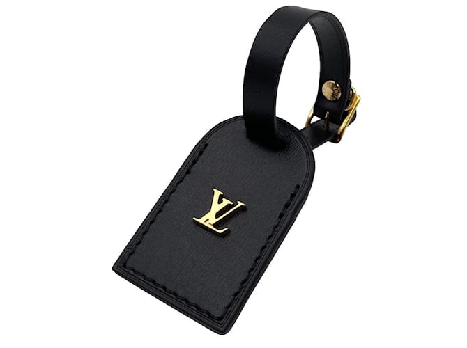 Etiquette bagage Louis Vuitton cuir noir Doré  ref.333518