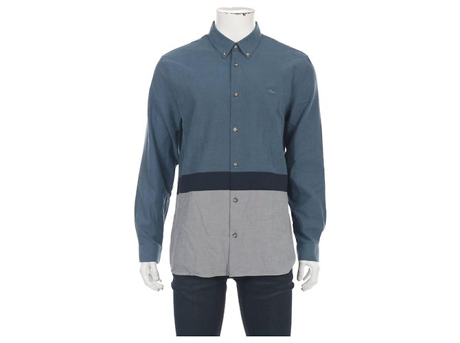Camicia Lacoste in cotone blu grigio 