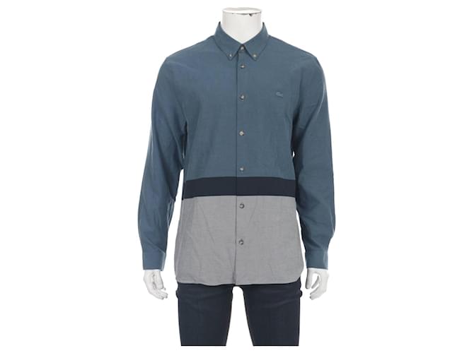 Lacoste chemises Coton Bleu Gris  ref.333530