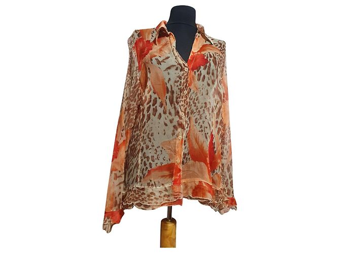 Autre Marque Camicia Le Piume in seta trasparente XL Multicolore