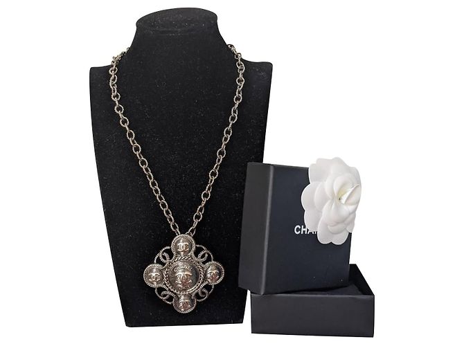Chanel Gripoix CC Ruthenium Halskette B18 EIN Schwarz