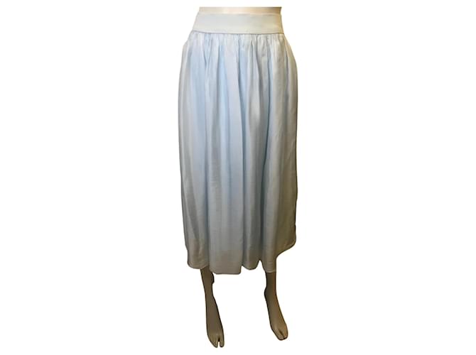 Aridza Bross Silk blend midi skirt Light blue Viscose  ref.333607