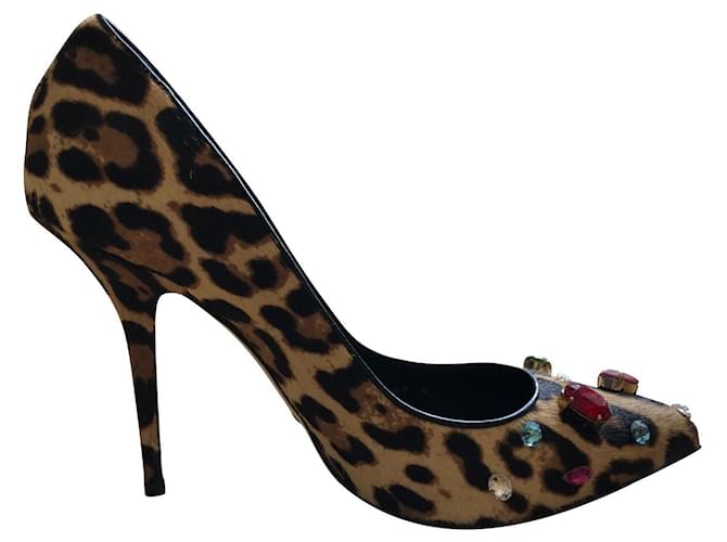 Zapatos de salón Bellucci de pelo de becerro Dolce & Gabbana con cristales Swarovski Estampado de leopardo Cuero  ref.333621