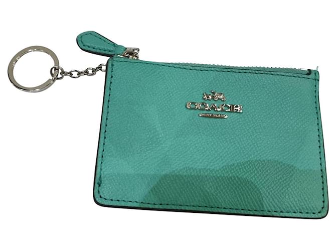 Coach keychain wallet Green Turquoise Leather  ref.333631