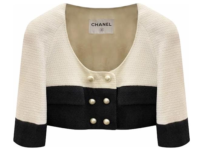 Chanel Black, White & Blue with Yellow Detail Tweed PVC Trim Jacket Si –  Sellier
