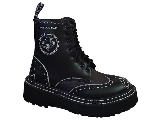 Stivaletti brogue con lacci Karl Lagerfeld nero bianco pelle