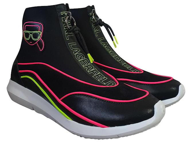 Karl Lagerfeld sneakers Cuir Synthétique Toile Noir Multicolore  ref.333658