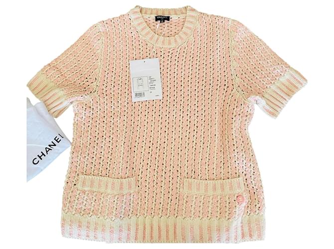 Chanel top Pink White Cotton  ref.333838