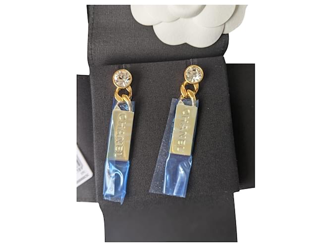 Chanel L21V Tag Gold Hardware Crystal earrings Metal  ref.333850