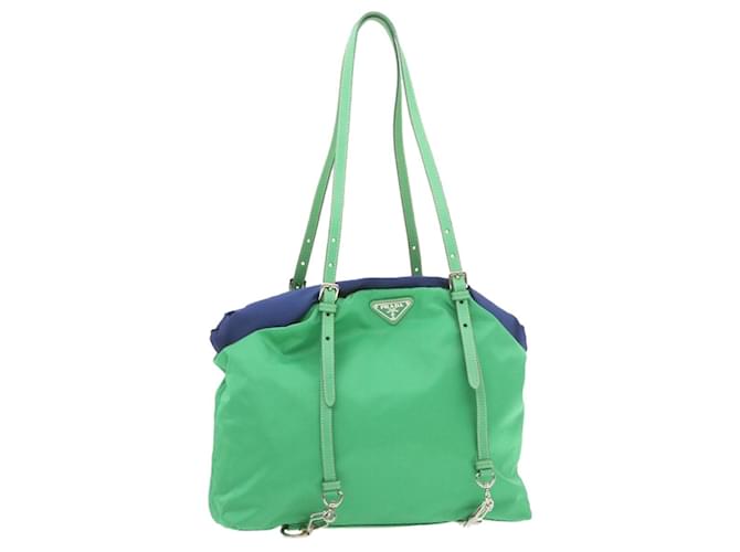 Tote PRADA Nylon Einkaufstasche Grün Blau Auth yt043 Leinwand  ref.333969