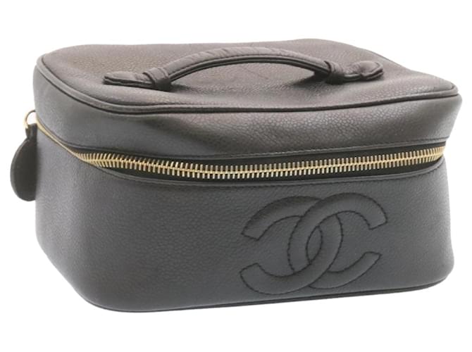 CHANEL Caviar Skin Vanity Cosmetic Pouch Hand Bag Black CC Auth yk1881 Leather  ref.334138