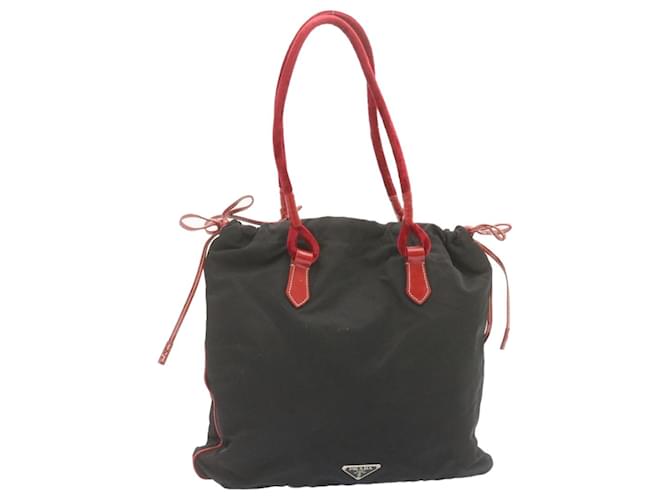 PRADA Nylon Tote Bag Black Red Auth yk1930 Cloth  ref.334326