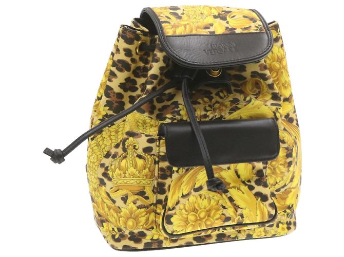 GIANNI VERSACE Leopard Backpack PVC Leather Yellow Black  display picture 2